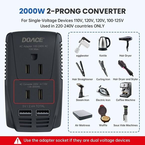 2000W 220V to 110V Converter for European Travel - Picture 3 of 8